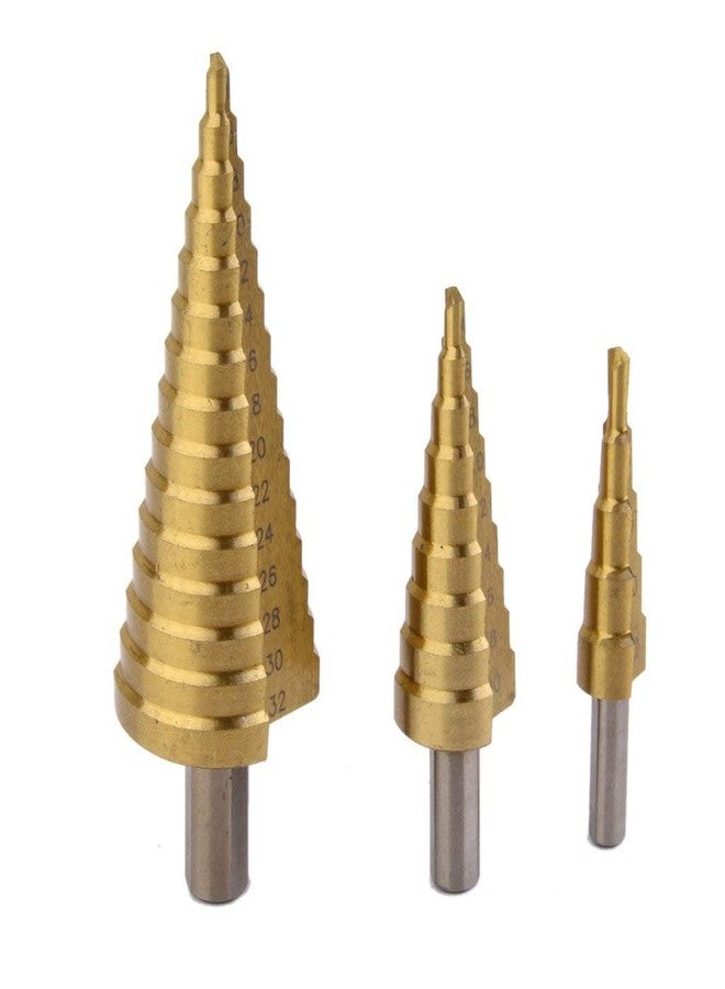 SHB 3X Large HSS Steel Step Cone Drill Bit Set - Titanium Coated Hole Cutters for Precision Drilling (Sizes 4-12mm, 20mm, 32mm) - Durable, Multi-Purpose Tool for Metal, Wood, and Plastic - Image 1